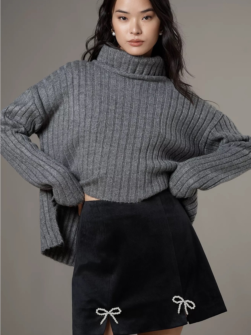 Avec Les Filles Bow Embellished Velvet Mini Skirt Anthropologie
